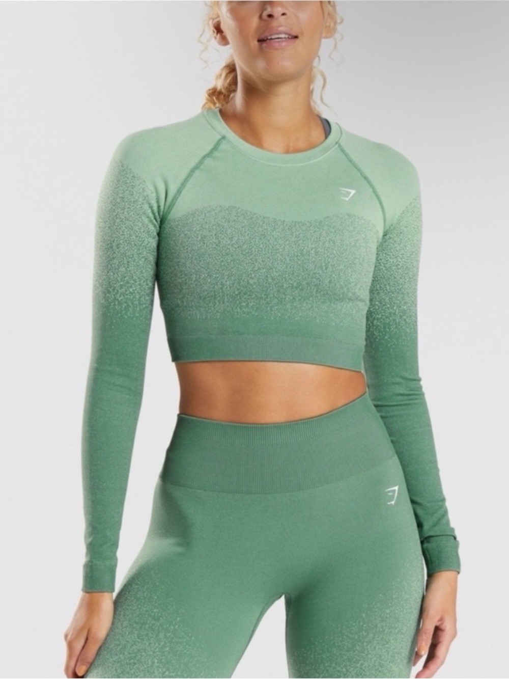 Gymshark Ombre Seamless Long Sleeve Crop Top - Sage Green